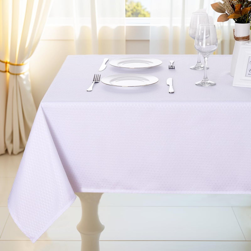 JUCFHY Jacquard Morrocan Rectangle Christmas Table Cloth Oil-Proof Spill-Proof and Water Resistance Tablecloth,Decorative Fabric Table Cover for Outdoor and Indoor Use,52 x 70 Inch,White - Image 1